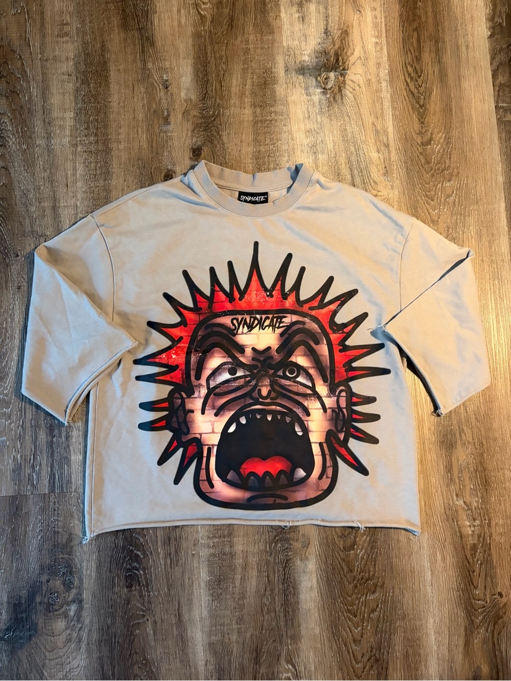 Men’s syndicate Beige Long Sleeve Graphic Tee - Punk Face Print